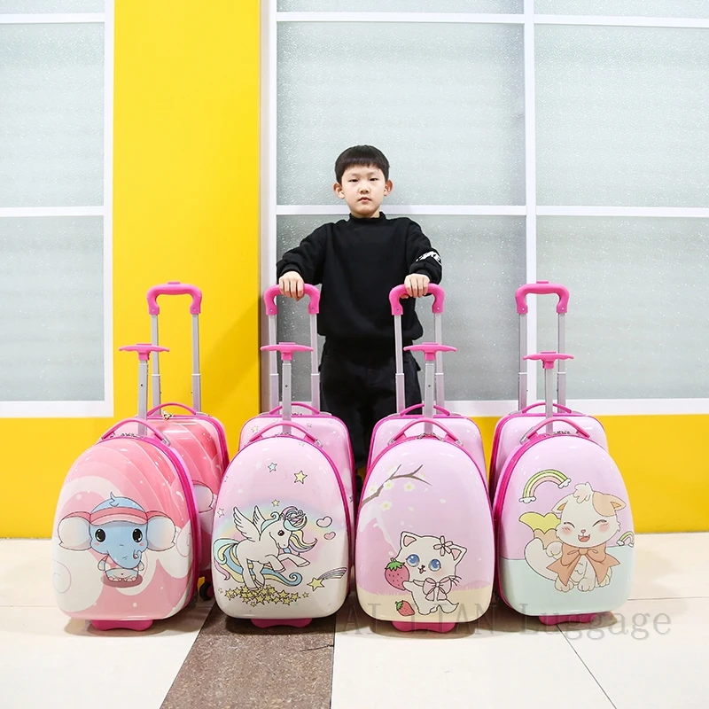 18 inch trolley luggage with wheels child rolling luggage kid travel cabin suitcase cartoon Animation girls carry on bag cute