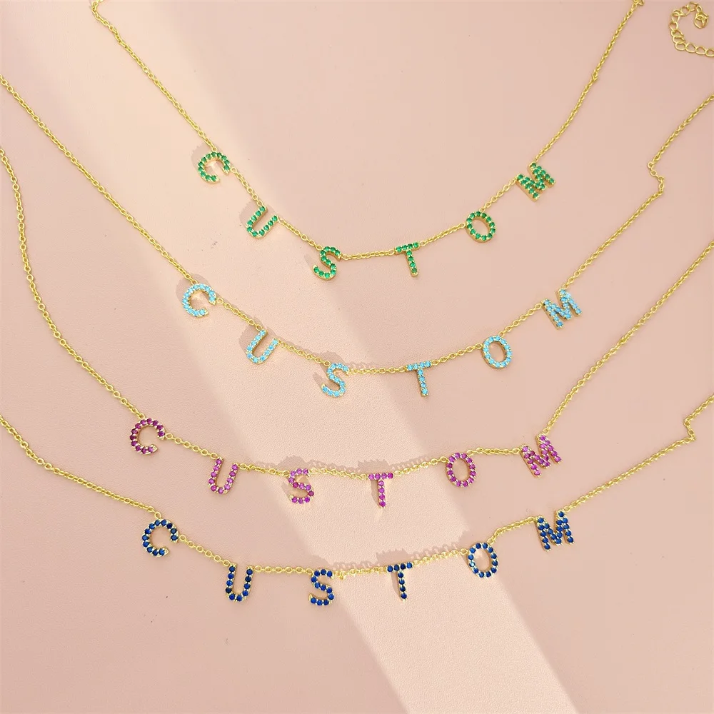 Customized 9mm Colorful Zircon Letter Cz Necklace Personalize Name Charm Necklace Custom Women Party Gifts Jewelry