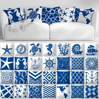 decorative throw pillows blue geometry pillow cover 45x45 polyester cushion cover marine life pillowcase cushions home decor