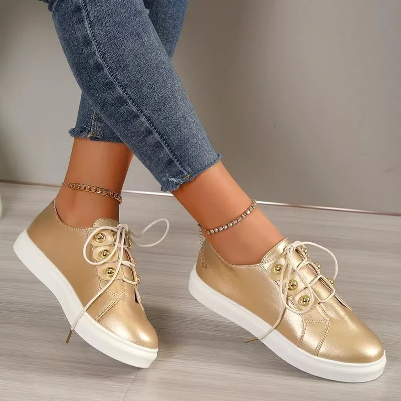 

Shoes for Women 2023 Hot Solid Women's Vulcanize Shoes Spring Outdoor Walking Ladies Flats Lace Up Plus Size Female Sneakers