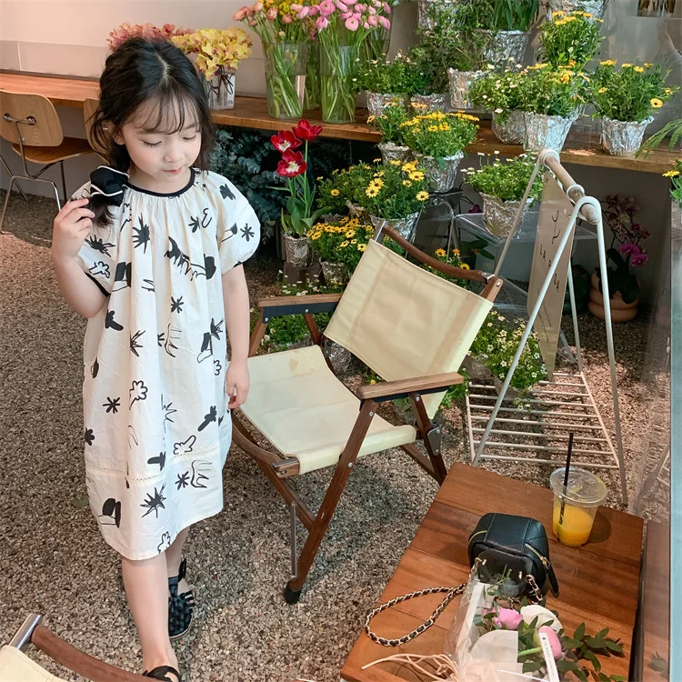 

2022 Summer New Children's Clothing Little Girls Loose Cartoon Puffy Dress Korean Middle And Small Lovely Foreign Style Frocks