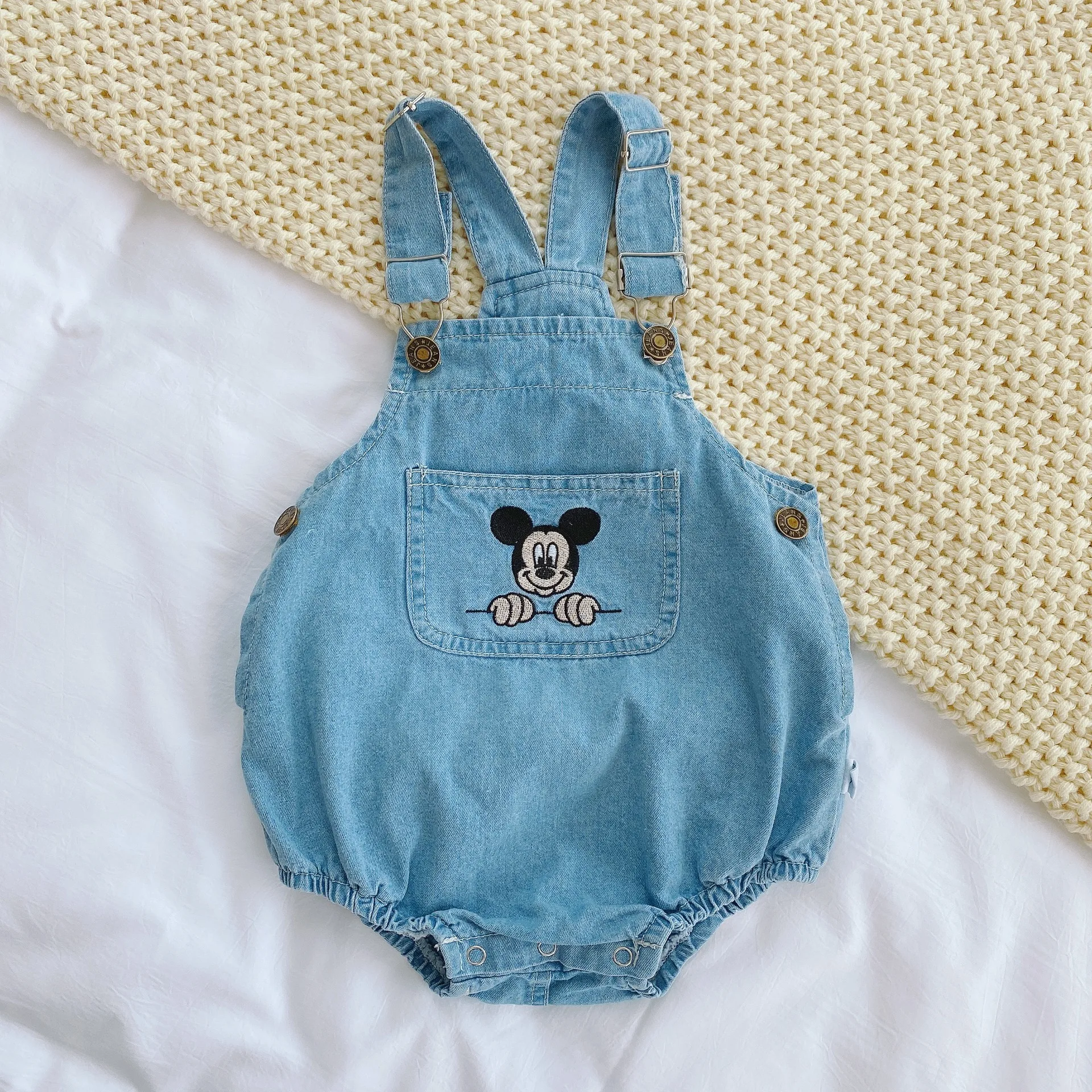 0-3year Cowboy Children Rompers Mickey Mouse Newborn Baby Clothes  Girls Boy Disney Jumpsuit Sling Strap Kids Outfits images - 6