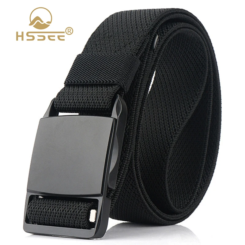 

HSSEE Fashion Twill Men's Elastic Belt Alloy Magnetic Quick Release Buckle Strong Nylon Stretch Belt Male Military Accessories