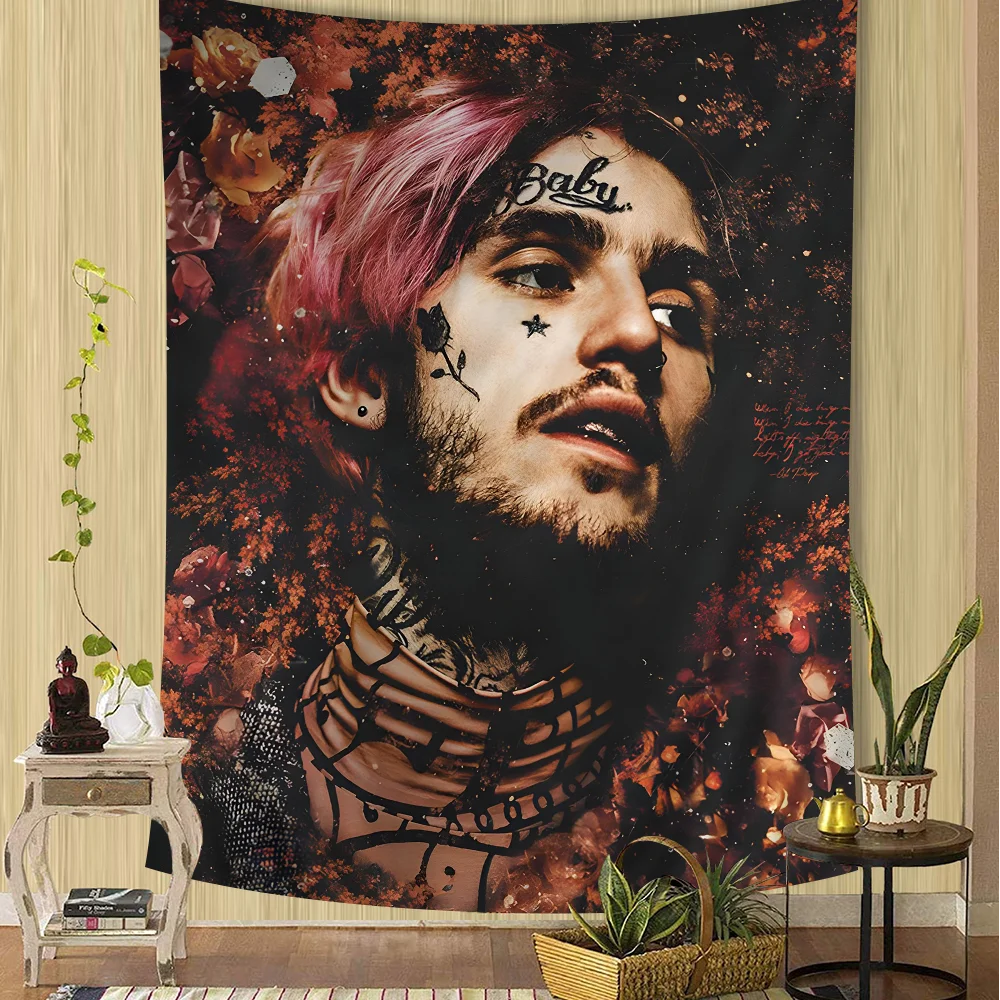 Большой настенный гобелен с рэперской певью Lil Peep декоративный Будды в индийском