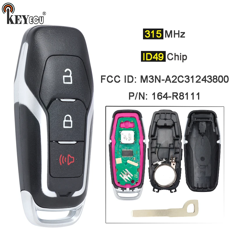 

KEYECU 315MHz ID49 Chip M3N-A2C31243800 164-R8111 Smart 3 Button Remote Key Fob for Ford F-150 F-250 Explorer 2015 2016 2017