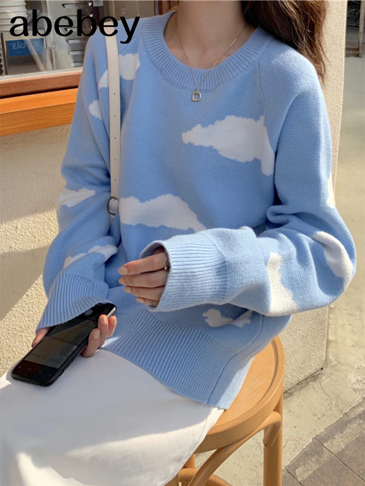 Женский вязаный пуловер оверсайз Повседневный свитер в Корейском стиле с