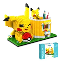 1502pcs new pokemon pikachu pen holder series creative mini blocks kids funny toy bricks action figure toys for children