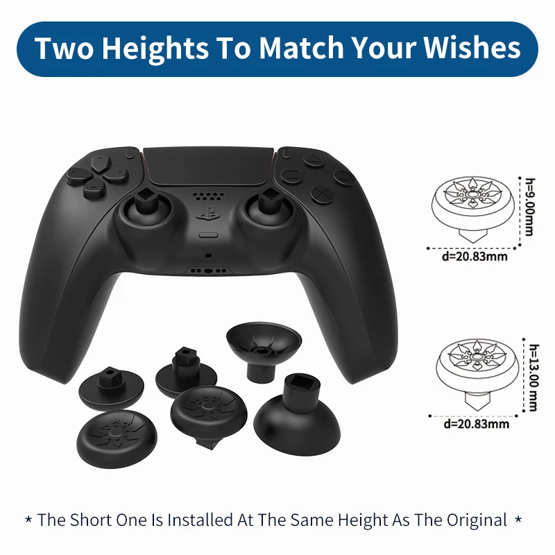 

For PS5 Playstation 5 Controller Interchangeable Ergonomic Thumbstick Gamepad Adjustable Grips 2 Height Removable Thumb Sticks