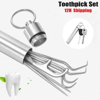 stainless steel toothpicks dental floss tooth cleaning reusable metal floss for outdoor picnic camping traveling oral hygiene