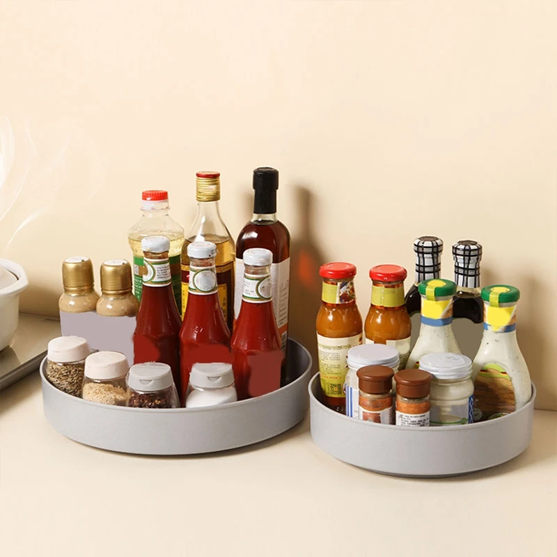 

360 Degree Rotating Cabinet Organizer Kitchen Bathroom Cosmetic Turntable Storage Tray Non-Slip Spice Round Rack Plate