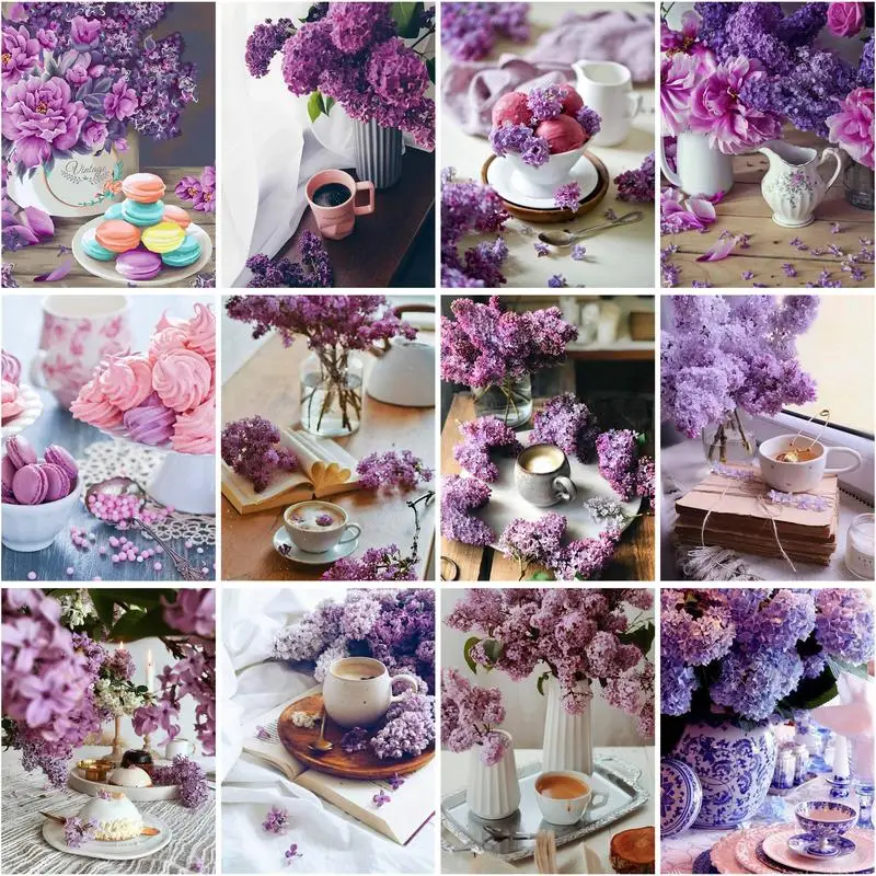 

CHENISTORY Acrylic Painting By Numbers Handicraft Paintings On Number Purple Flowers Kill Time Home Decoration Artwork