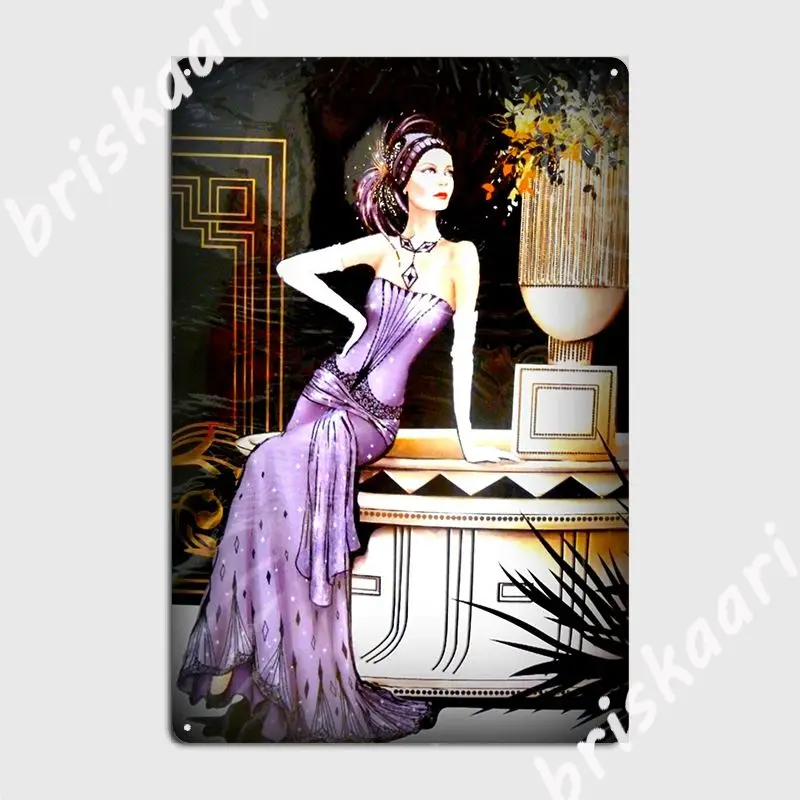 

Art Deco Lady In Purple Metal Plaque Poster Mural Painting Home Customize Cinema Kitchen Tin Sign Poster