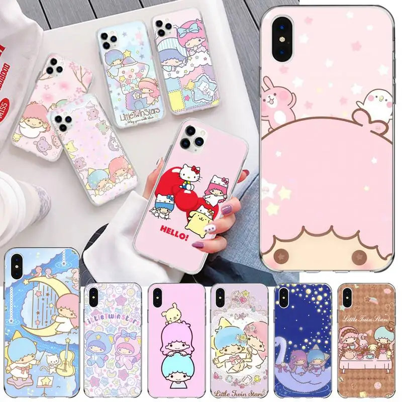 

Bandai Cartoon Cute Little Twin Stars Phone Case For iphone 13 12 11 Pro Mini XS Max 8 7 Plus X SE 2020 XR Silicone Soft Cover