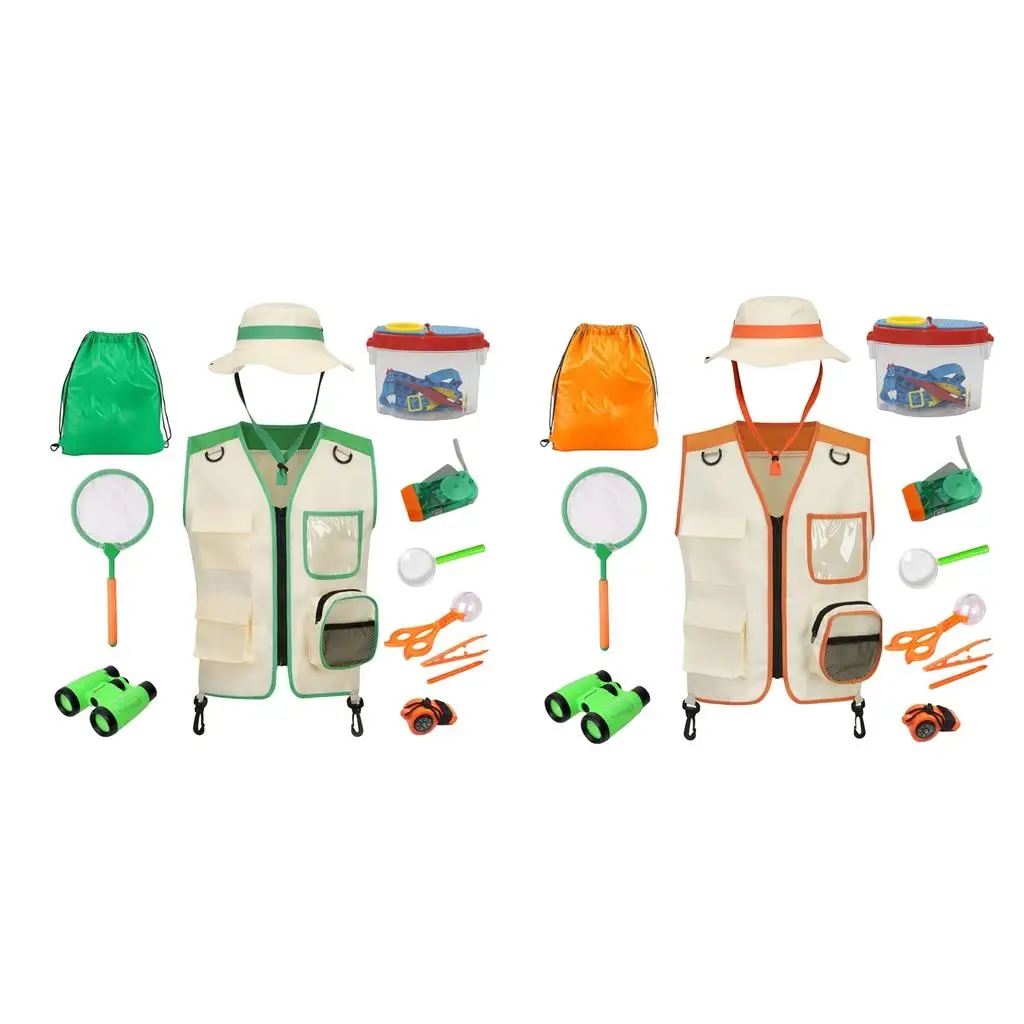 

12Pcs Outside Explorer Kit with Magnifying Bug Catcher Children's Vest Cap Set for Aged 3 4 5 6 7 8 Year Old Kids Boys Girls