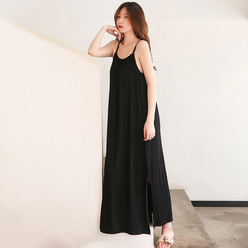 Sexy Nightdress Women's Summer Belt Chest Pad Modal Slip Dress Loose Large Size Thin Anxile Length Skirt For Wearing Pajamas