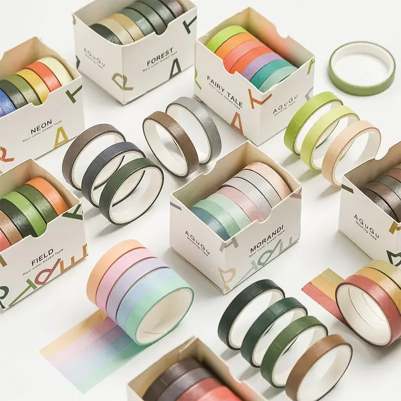 

7Pcs/Set Washi Tapes Vintage Solid Basic Masking Tape Scrapbooking Adhesive DIY Decorative Stationery School Supplies