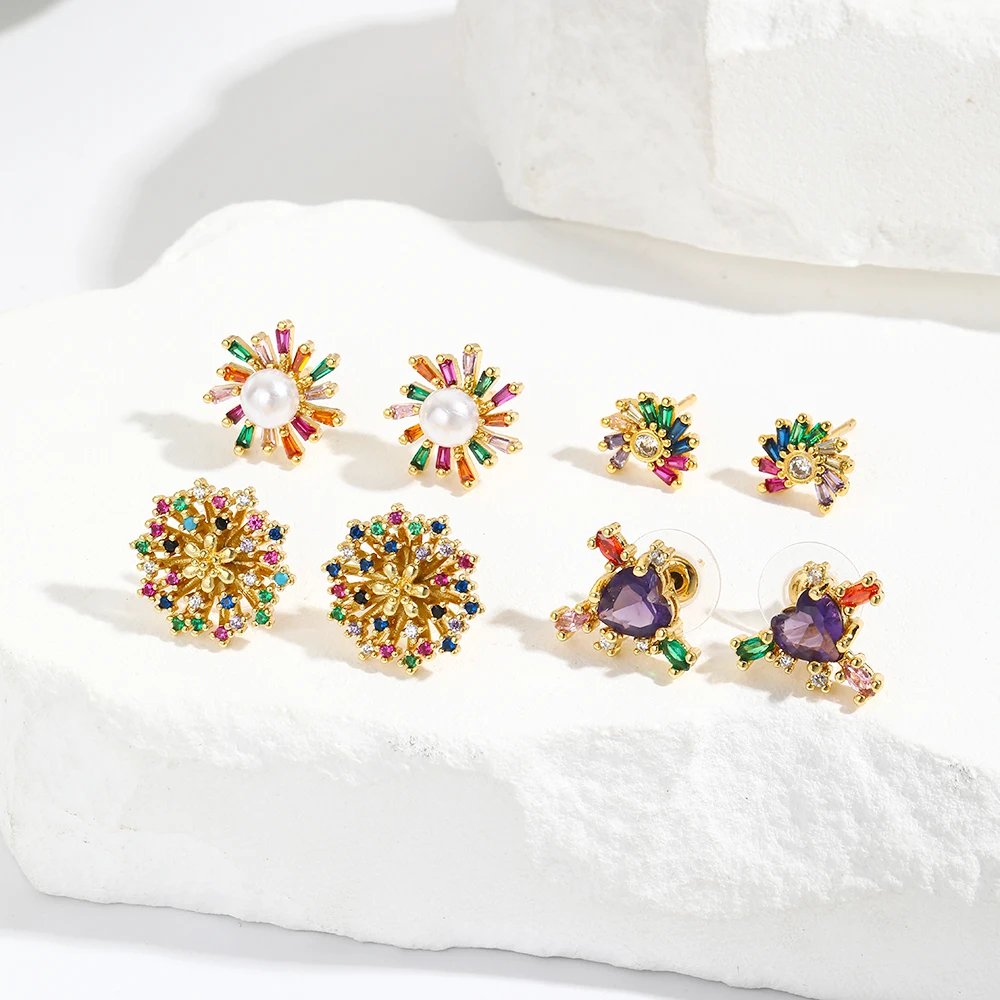 New Fashion Shiny Purple Zircon Heart Stud Earrings Personalized Women Girls Party Wedding Engagement Romantic Jewelry Gift