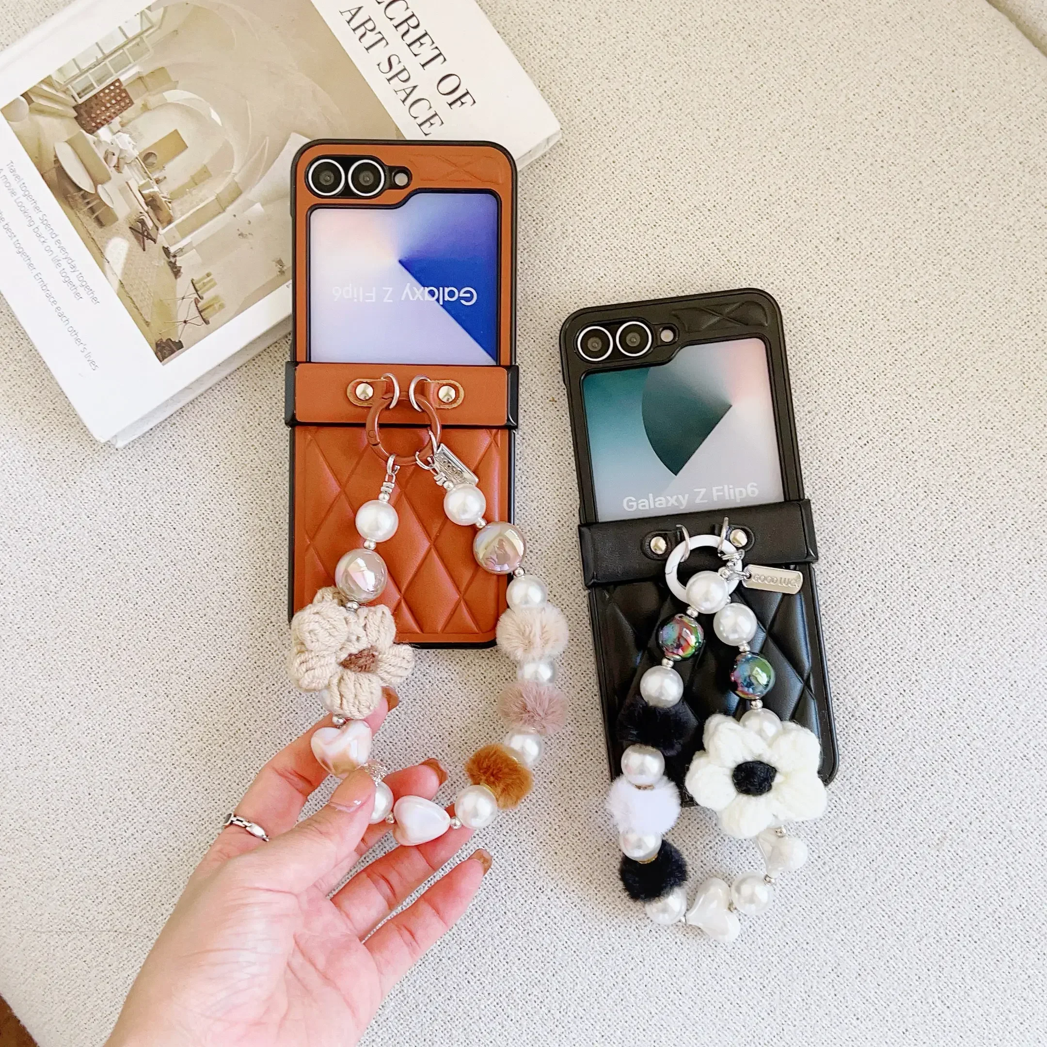 Чехол для телефона с милым блестящим жемчугом из искусственной кожи и ремешком