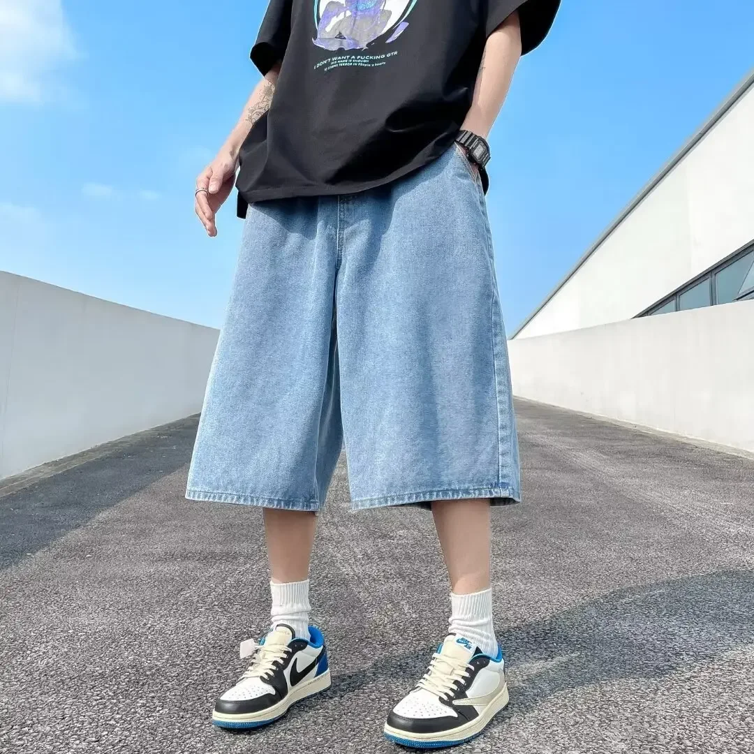 Модные джинсовые шорты длиной до талии мужские свободные прямые джинсы летние на