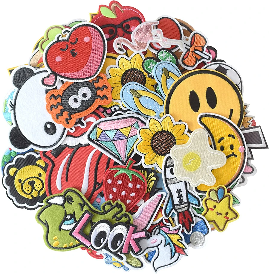 

80 шт. патчи с утюгом в ассортименте, Милая Аппликация для шитья курток, шляп, рюкзаков, джинсов, аксессуары «сделай сам»