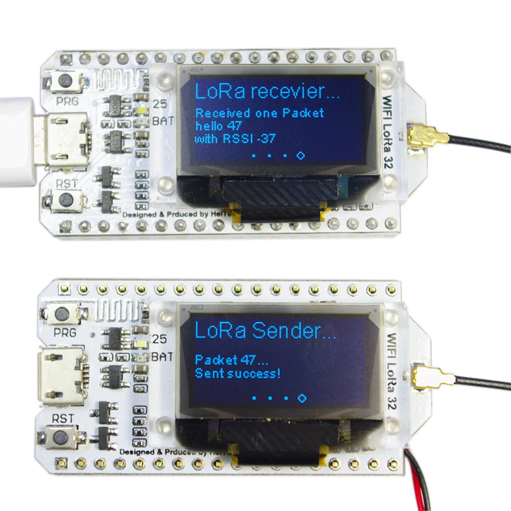 Фото 2 шт., 868 МГц, SX1276 ESP32 LoRa 0,96 дюйма, синий OLED дисплей, Bluetooth-совместимый Wi-Fi Lora Kit 32 модуля IOT макетная плата №4