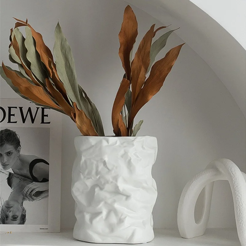 Home Crafts Decor Vase Nordic Wrinkled Paper Bag Vase Flower Pot Vase Flowers Art Decor Insert desk Ornaments Best Gift images - 6