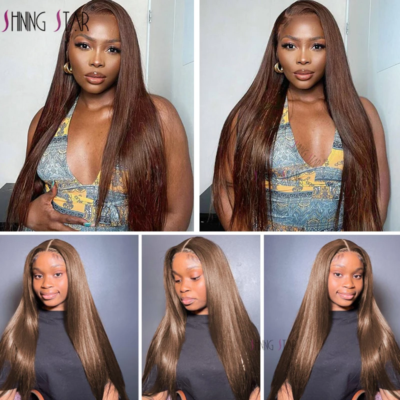 #4 Chocolate Brown Lace Front Wigs 13x4 HD Lace Frontal Wigs Colored Straight Lace Front Human Hair Wigs For Women Brown Colored