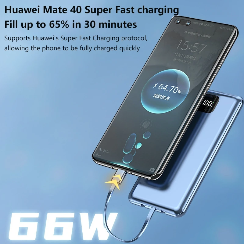 ONEPLUS 66 Вт Быстрая зарядка с собственным кабелем Power Bank 20000 мАч 30000 мАч Большая емкость Ультратонкий мобильный источник питания BCAK (art.: 3920cfb3fdd45) - 3920cfb3fdd45