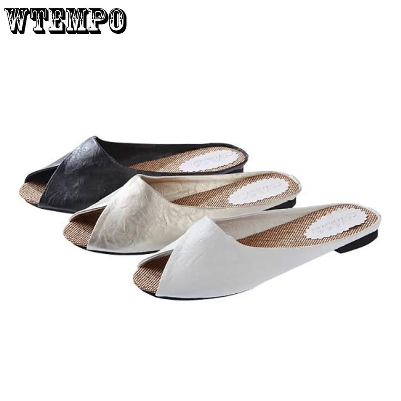 WTEMPO Summer Women Slippers Outside Court Retro Style Sandals Peep Toe Shoes Slip on Soft Print Fashion Ladies Slides Wholesale