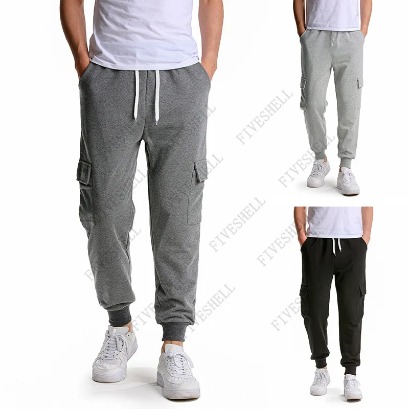 Mens Cargo Pocket Joggers Pants Hipster Solid Color Winter Thicken Cotton Jogging Sweatpants Men Streetwear Casual Pantalones