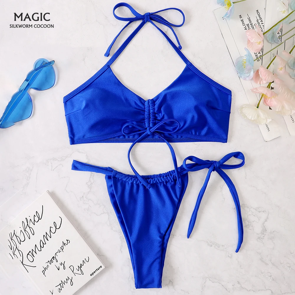 

Sexy Women Pure Color Swimwear 2022 New Summer Style Lady Bandage Bikini Set Push-up Bra Bathing Suit Brazilian Biquini Swimsuit