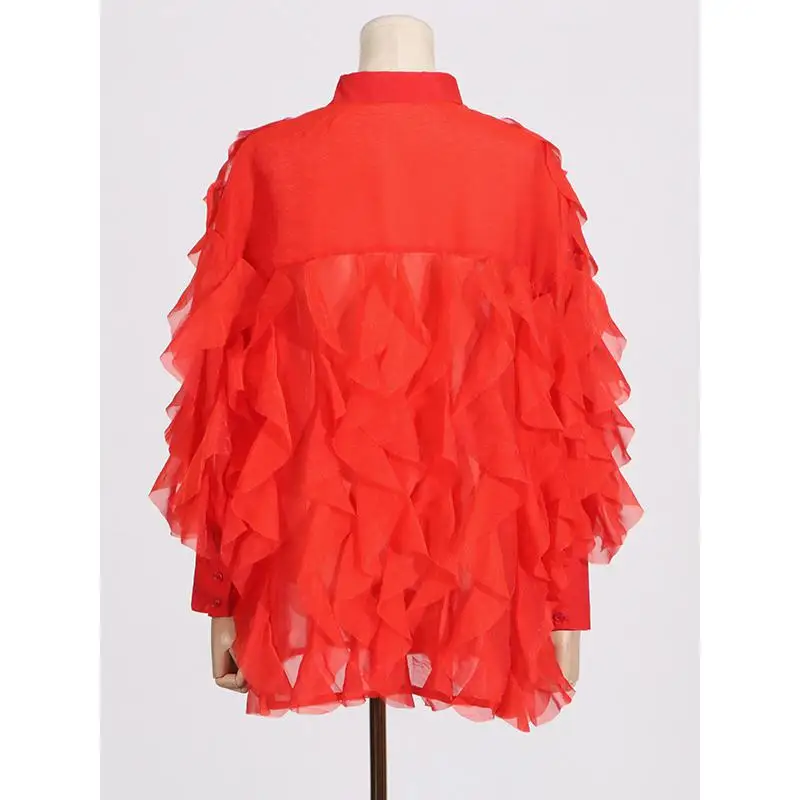 Женская блузка с оборками и длинным рукавом свободного покроя