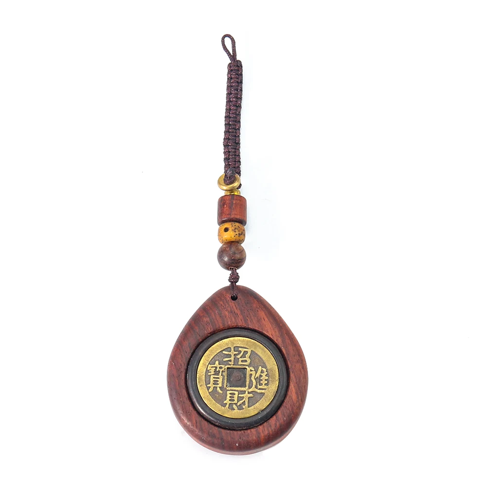 

Sandalwood Lucky Charm Keychain Bag Pendant Car Key Accessories Ancient Emperor Money Copper Coins Rotatable Hanging Jewelry