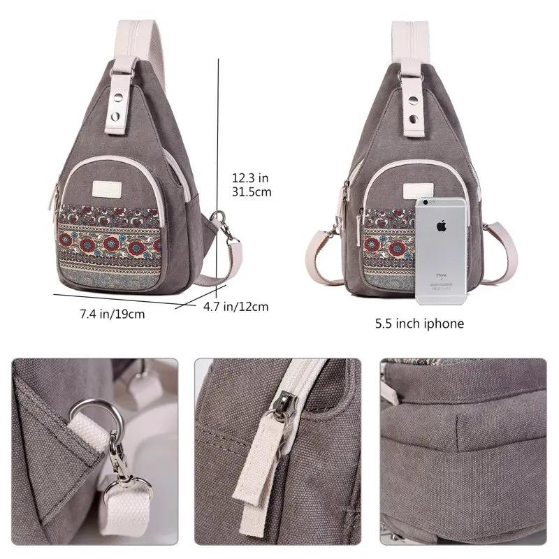 Mini Backpack  Gray Sling Bag for Women Crossbody Shoulder Bag Small Canvas Backpack for Traveling