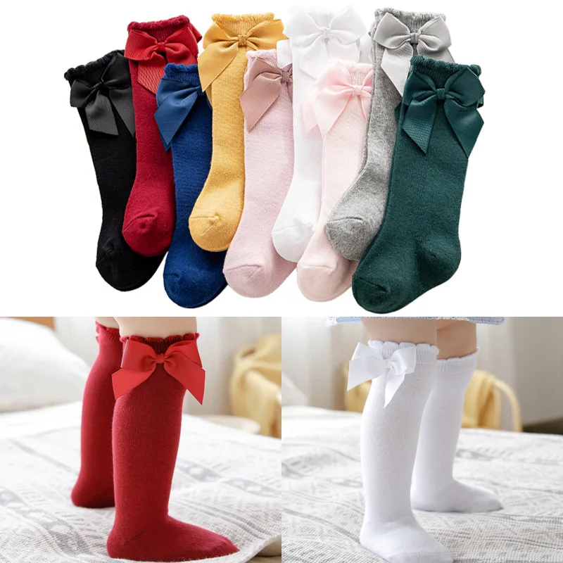 

Autumn Kids Girl Stockings Baby Girls Knee High Socks With Big Bow Princess Dress Long Socks Soft Cotton Toddler Sock 0-7 Years