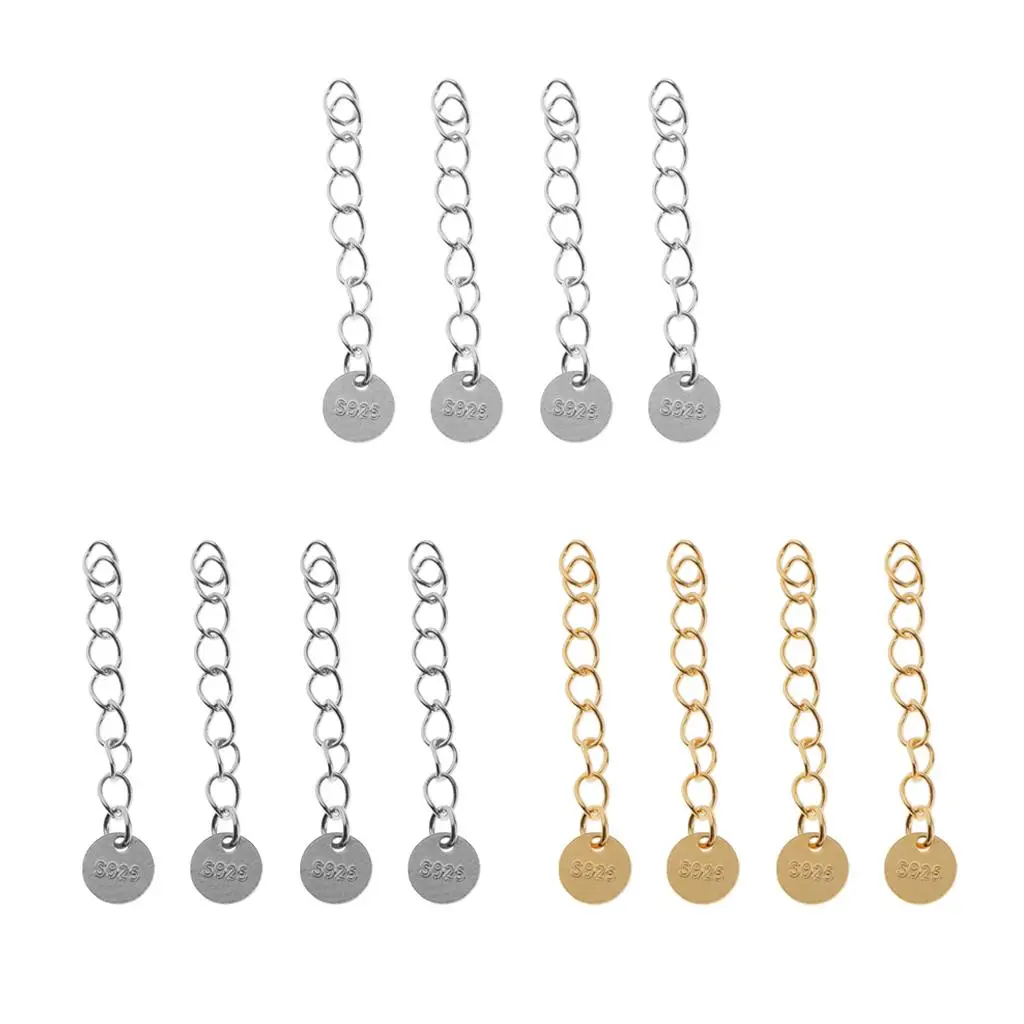 

4x 925 Sterling Jewelry Extender Chain W/Round Coin Tags for Bracelet