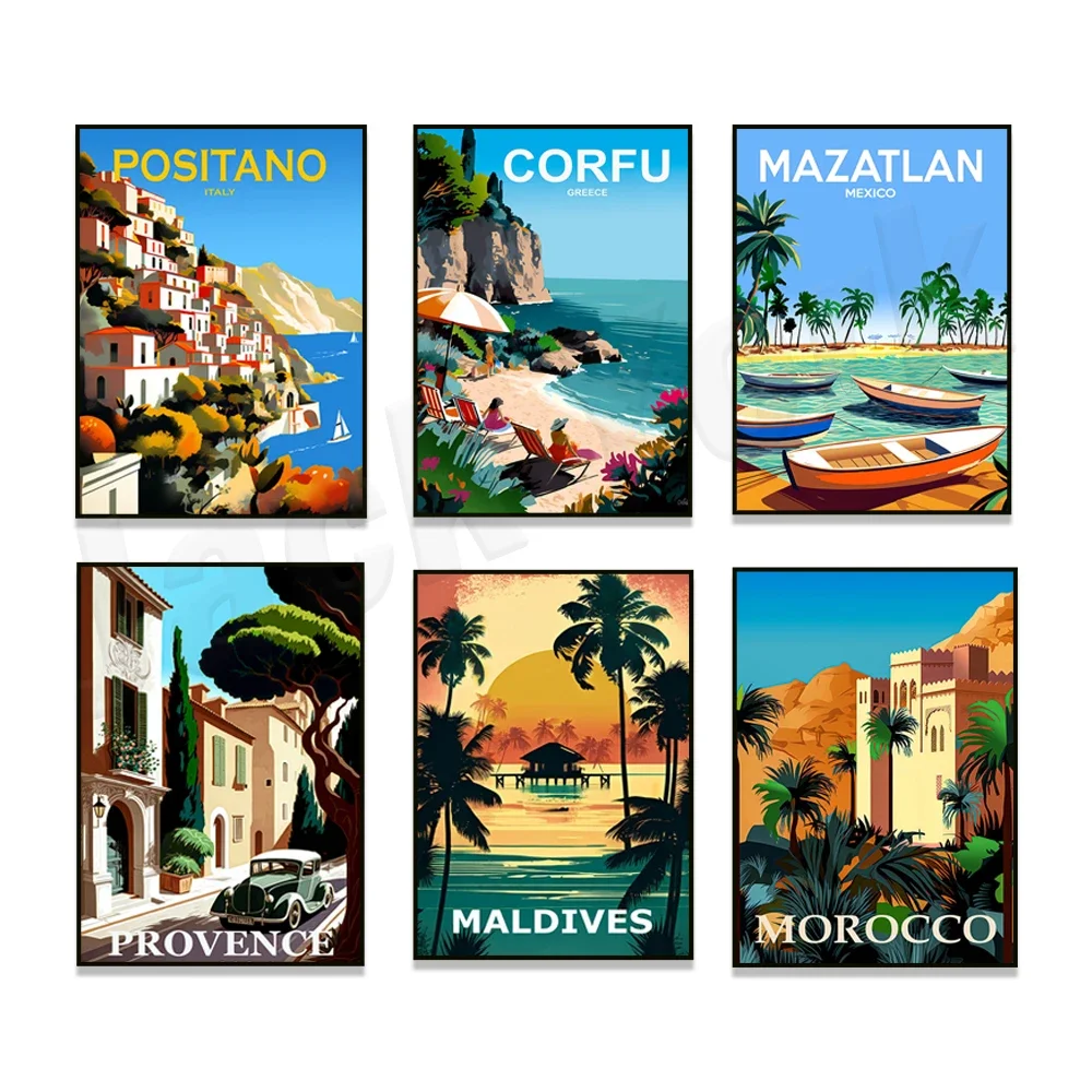 Maldives beach Curacao Southern Caribbean Mazatlan Corfu Italy Monaco French Provence Norwegian fjords land poster