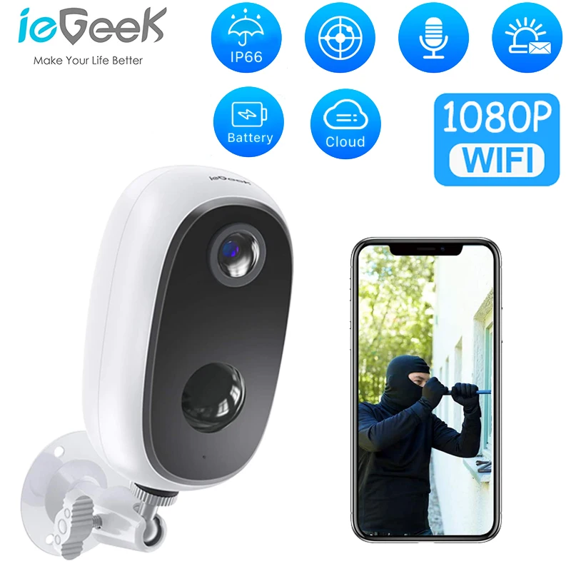 

IeGeek 1080P наружный Беспроводной Wi-Fi 10400 мАч перезаряжаемый аккумулятор для дома камера обеспечения безопасности, поддержка двустороннего ауд...