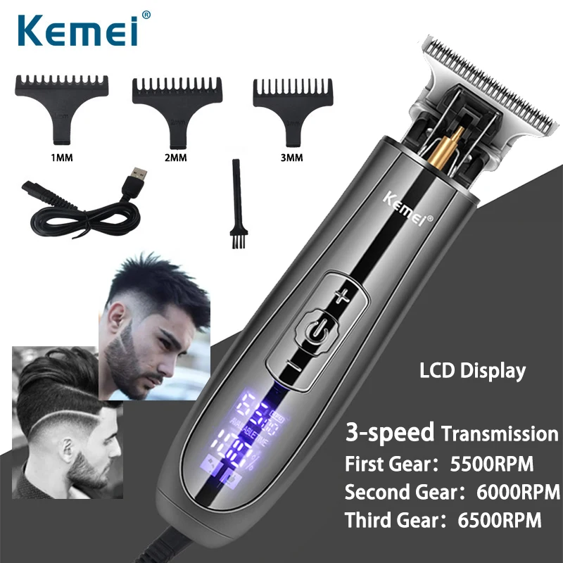 

2022 NEW KEMEI Electric Hair Clipper LCD Display Hair Trimmer For Men Professional Oil Head Barber Cordless Hair Cutting Machine