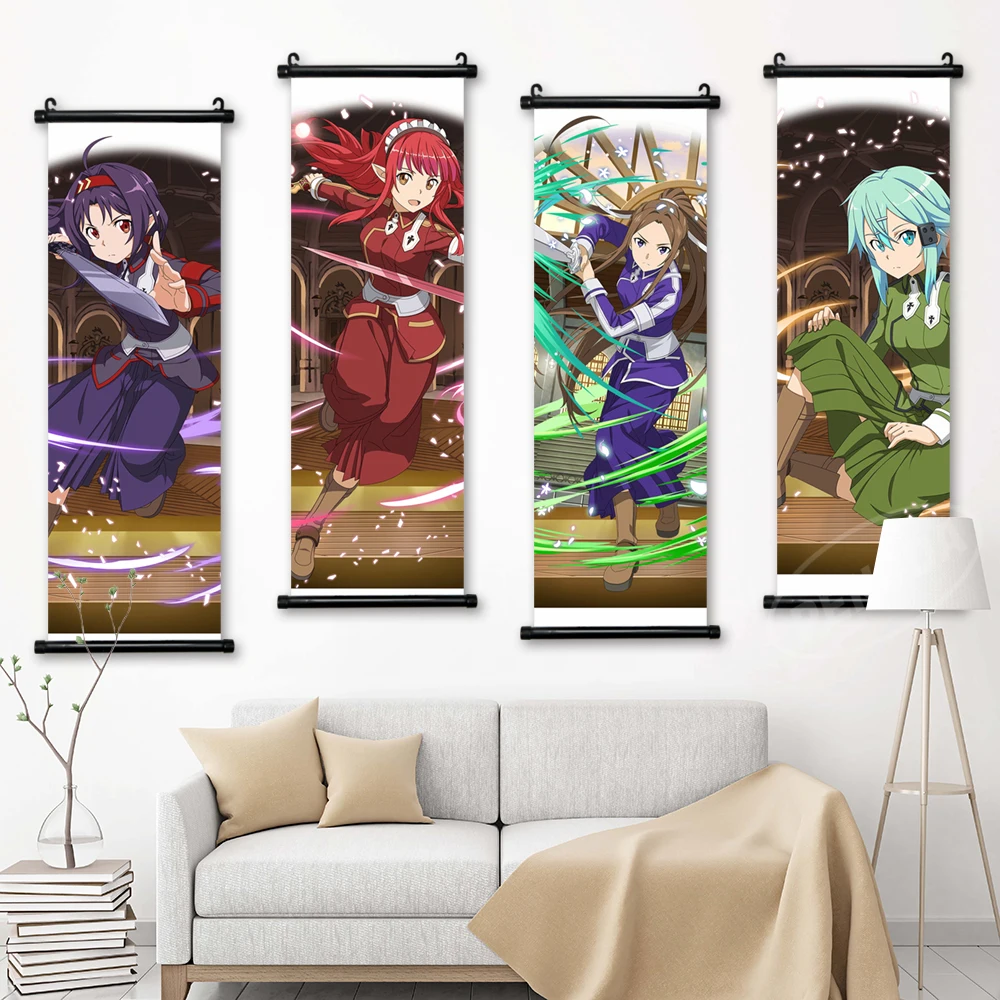 

Картина на холсте Yuuki Asuna, настенный плакат с изображением меча в Интернете, Асада шино, домашний декор, аниме Висячие свитки для гостиной