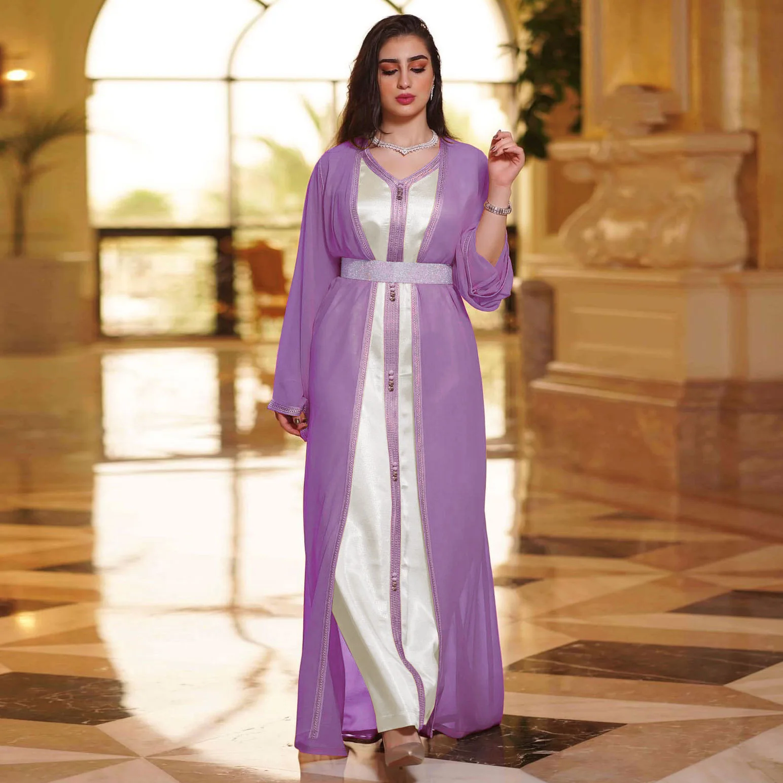 Middle East Commuting Ethnic Style Popular European and American Colored Chiffon Dress Foreign Trade Muslim Women's Dress