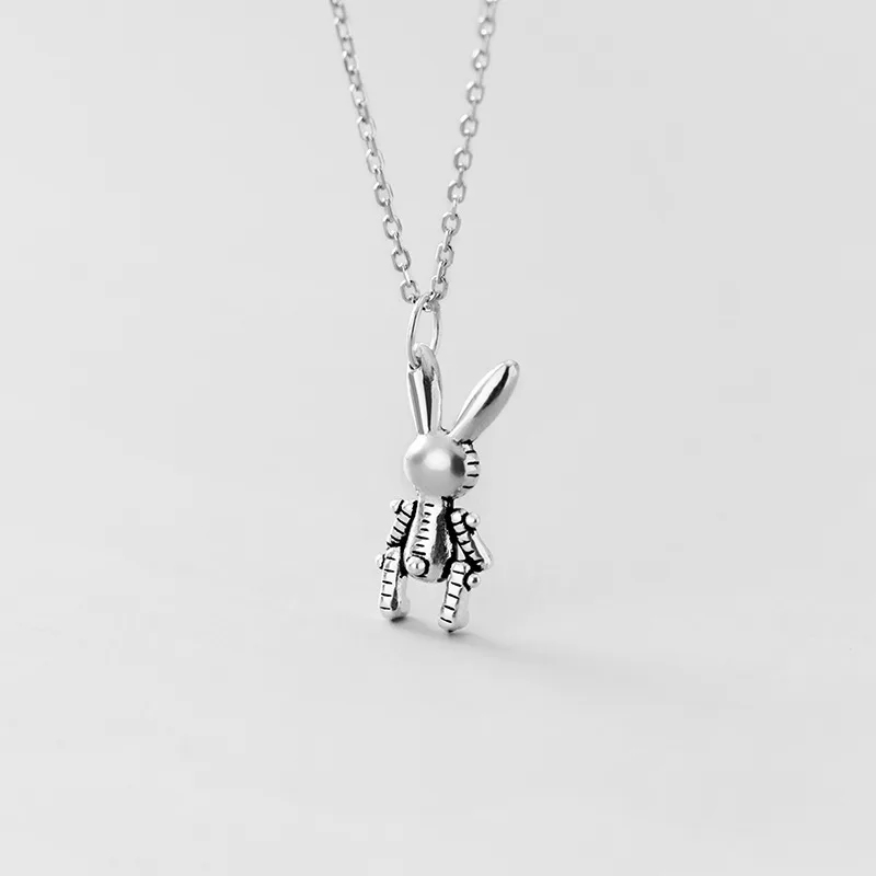

2616 Real 925 Sterling Silver Vintage Bunny Rabbit Pendant Necklaces Retro Animal Jewelry for Women Free Shipping