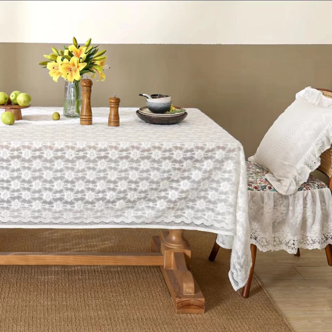 

Hollow lace flocking table cloth European style INS style round table cloth tea table cushion rectangular tablecloth cover