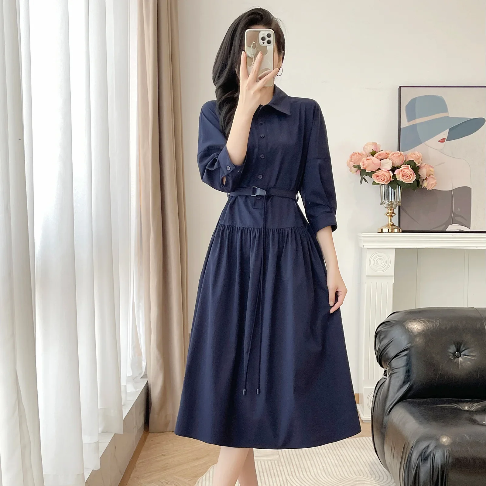 Nanfu высококачественное платье с длинными рукавами и талией для поездок на работу