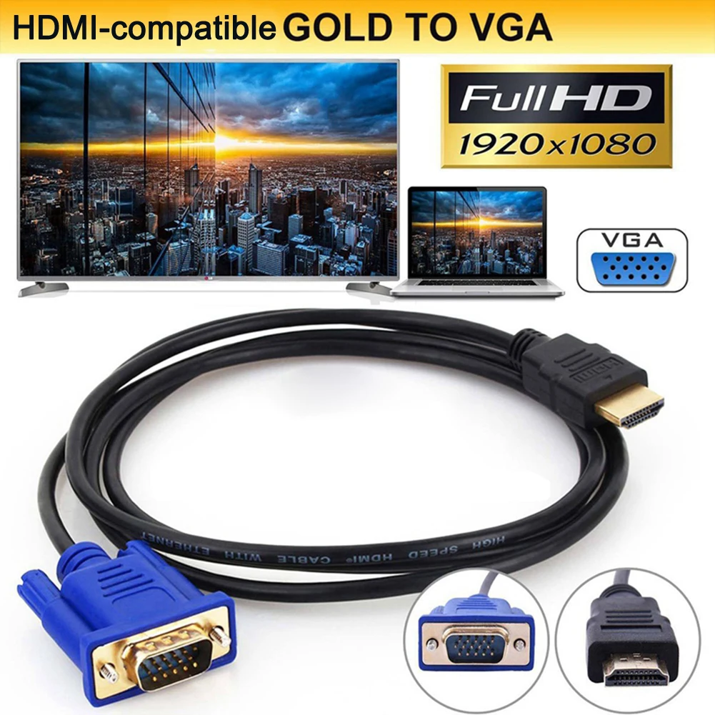 1,8 м HDMI-совместимый с 15-контактным VGA-кабелем 1080P видео адаптер штекер-штекер для HDTV проектора Displayer ПК ноутбука Conventor
