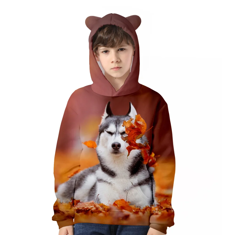 

men's and women's Streetwear hooded sweatshirt Animal Dog Husky Kids Hoodie for Boys Girls Harajuku Sweats loose Hip Hop Clothes