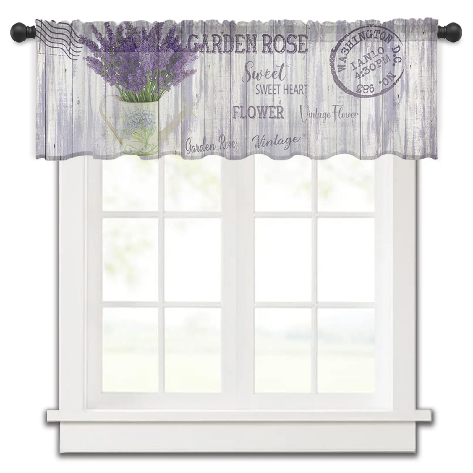 

Purple Flowers Lavender Wooden Kitchen Small Curtain Tulle Sheer Short Curtain Bedroom Living Room Home Decor Voile Drapes