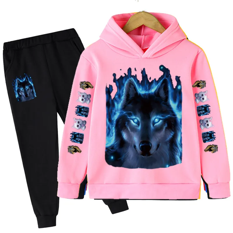 Spring and Autumn Boys Clothing Suit Wolf Series Printed Girls Sweatpants + Casual Coat Children's Clothes 3-14 Years Old Suit enlarge