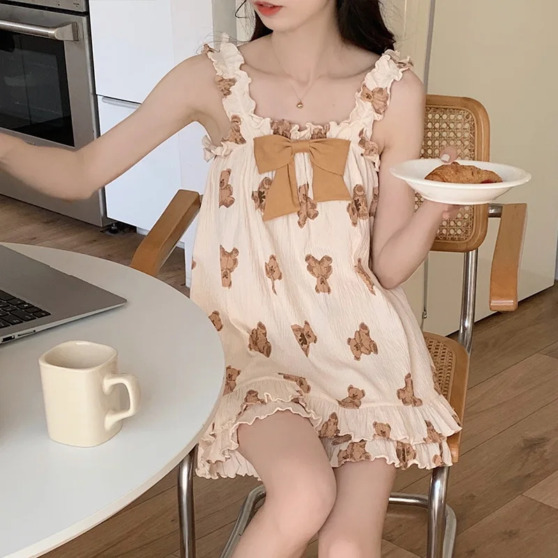 Women's Pajamas Suspender Shorts Set Cute Cotton Cartoon Breathable and Loose Fitting Home Clothing Summer Kawaii  Sleepwear