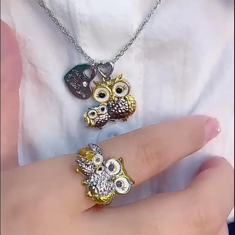 

Cute Owl Ring/Necklace Jewelry Sets for Boys Girls Two-tone Gold Plated Kids Jewelry Accessories Gifts Dropshipping
